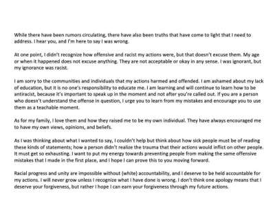 Rachael Kirkconnell Statement