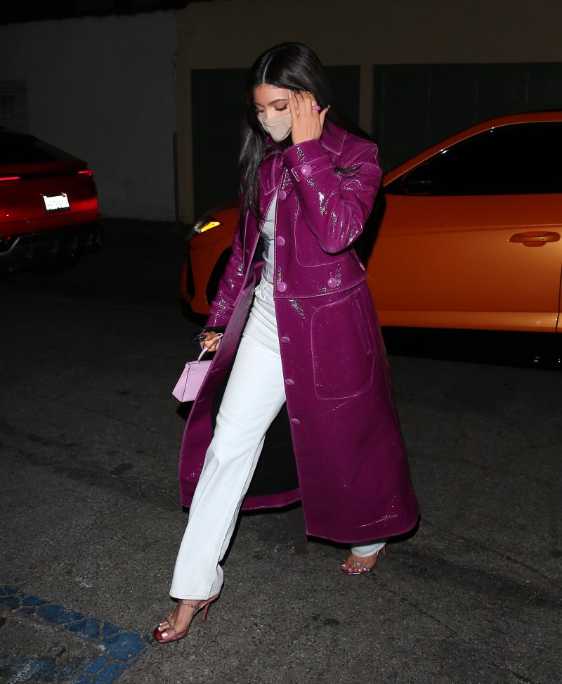 Kylie Jenner Steps Out to Dinner in Los Angeles Wearing a (Pricey!) Purple Trench Coat