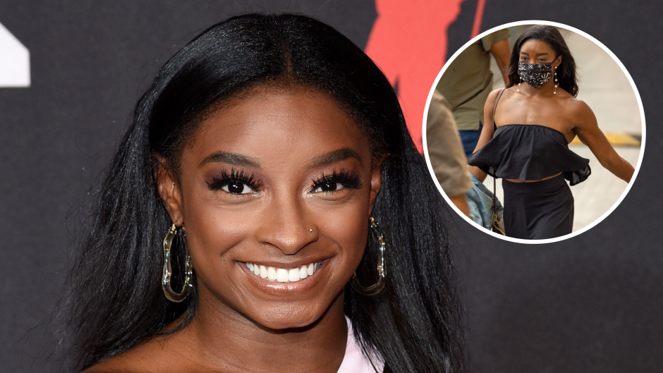Simone Biles Shows Toned Arms in Strapless Top at 'Jimmy Kimmel'