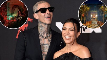 Kourtney Kardashian, Travis Barker Pose as Frankenstein and Bride of Frankenstein at Halloween Dinner Party