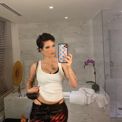 Halsey Flaunts Their Post-Baby Body in a Tight Tank and Leather Pants With an Exposed G-String