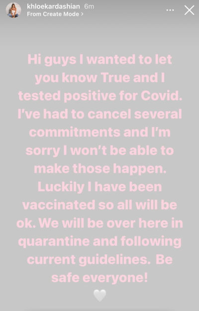 Khloe Kardashian True Thompson COVID Coronavirus