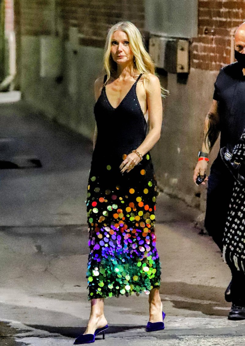 Gwyneth Paltrow Goes Braless in a Slinky Black Dress With Rainbow Sequins: See Photos!
