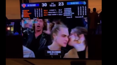 Selena Gomez Cara Delevingne Kissing Knicks Game