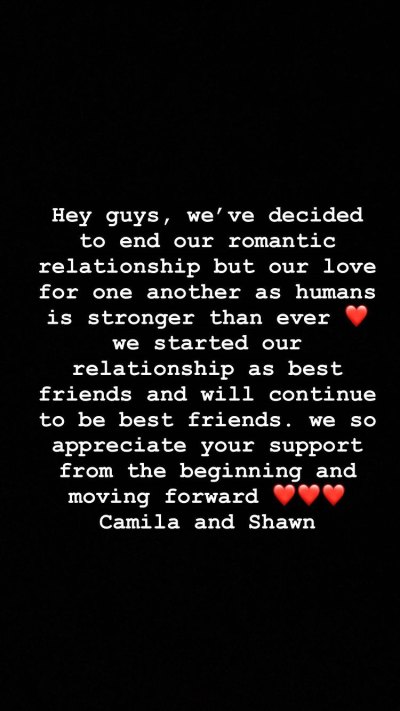 Camila Cabello and Shawn Mendes Announce Split After 2 Years Together: ‘We So Appreciate Your Support’