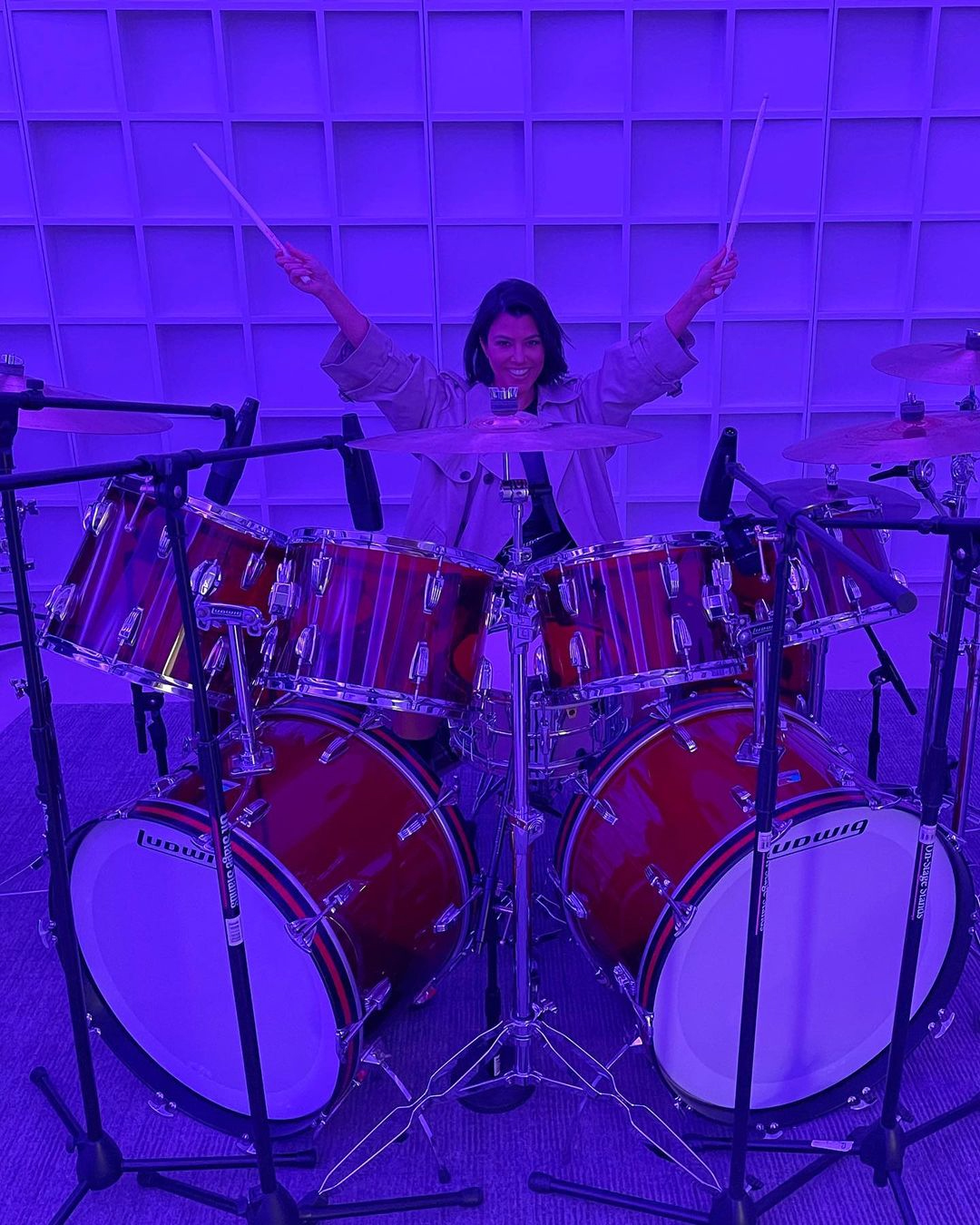 Kourtney Kardashian Is a Little Drummer Girl as She Gets Behind Fiance Travis Barker&rsquo;s Drum Kit in Epic Photos