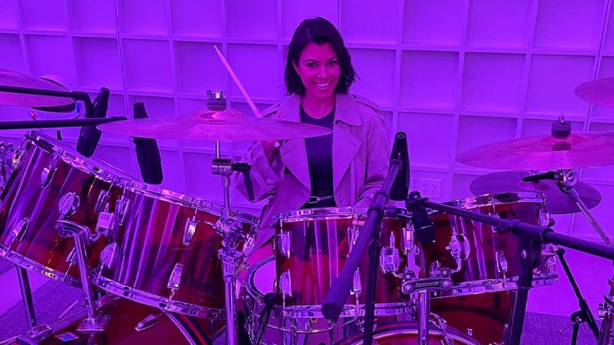Kourtney Kardashian Is a Little Drummer Girl as She Gets Behind Fiance Travis Barker’s Drum Kit in Epic Photos