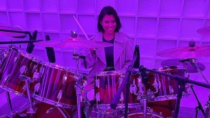 Kourtney Kardashian Is a Little Drummer Girl as She Gets Behind Fiance Travis Barker’s Drum Kit in Epic Photos