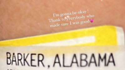 Alabama Barker Gives Health Update hospital Bracelet