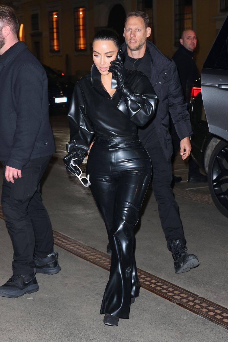 Kim Kardashian's Sexy Black Leather Outfit at Milan Fashion Week