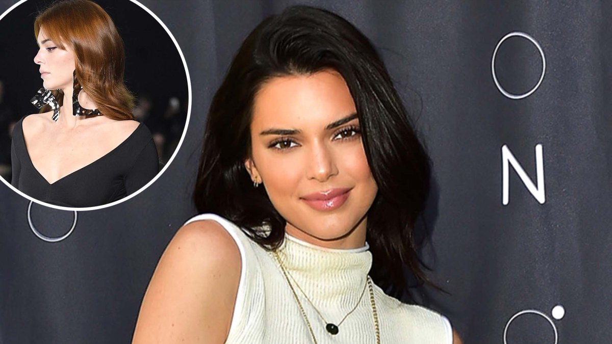 Kendall Jenner Rocks Deep Plunging Dress and New Auburn Hair Walking Paris Fashion Week Show