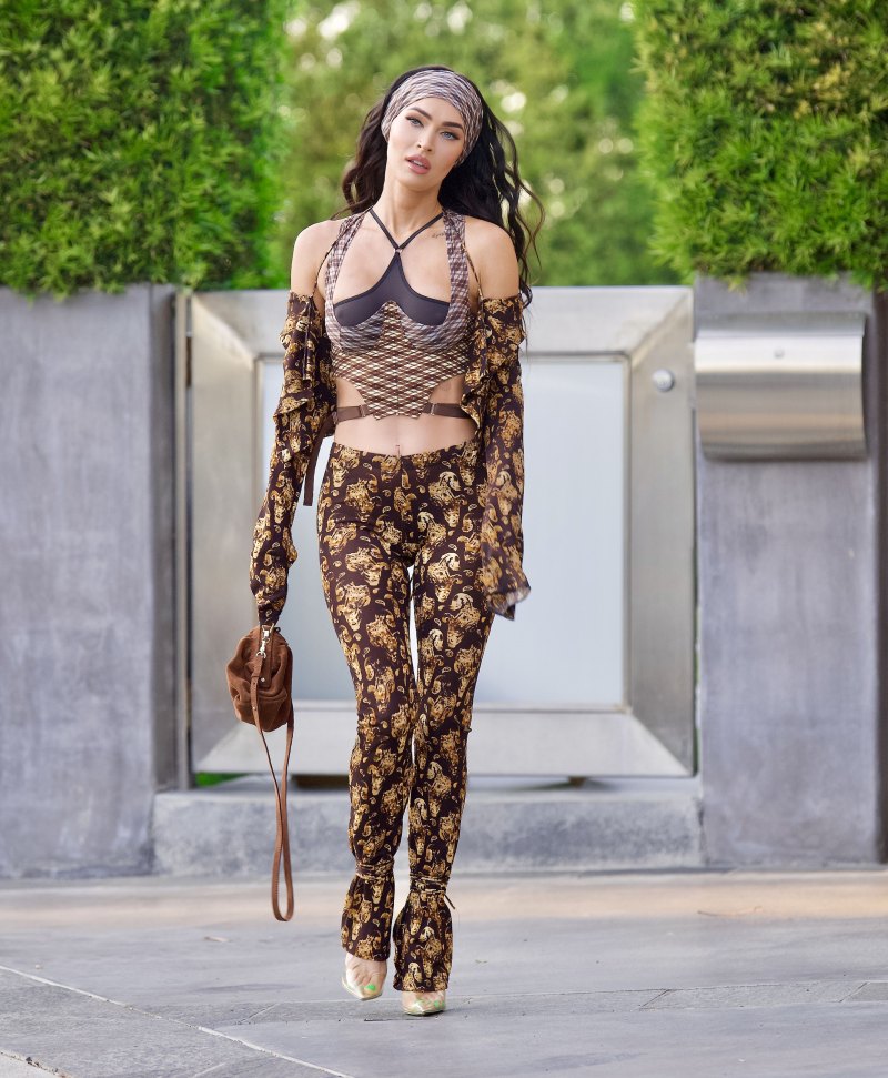 Megan Fox Stuns in Sexy, Sheer Corset Halter Top: See Photos of Her Multi-Colored Braless Look