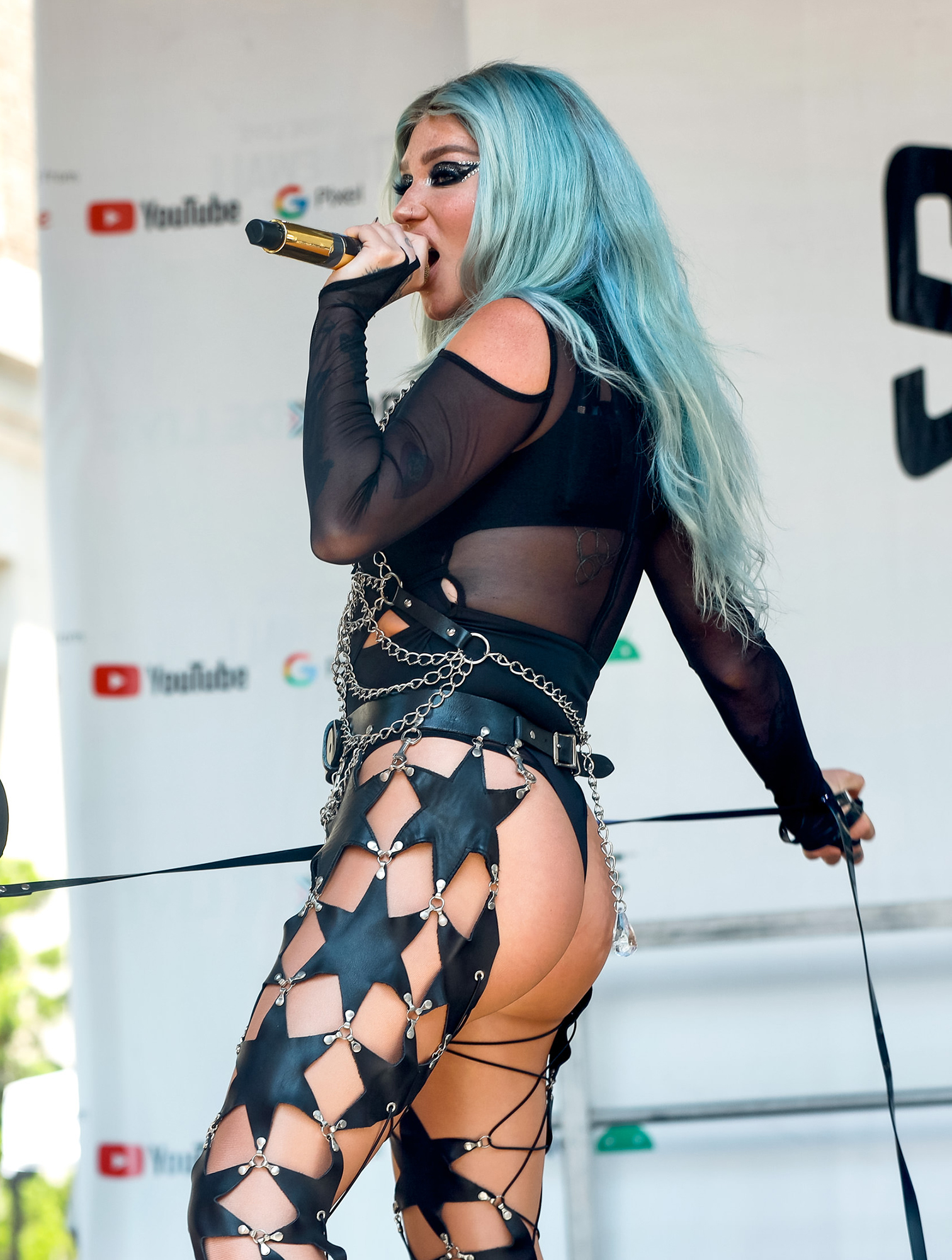 Kesha Sports Sexy Sheer Black Bodysuit and Thong: Photos
