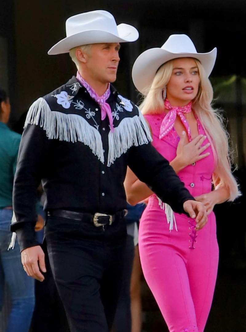 Margot Robbie and Ryan Gosling seen together filming scenes for the new Barbie movie