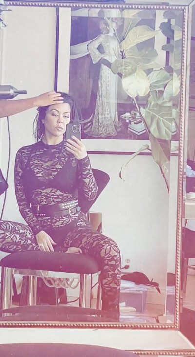 Kourtney Kardashian Poses in Sexy Sheer Lace Bodysuit and Black Underwear: See Photo