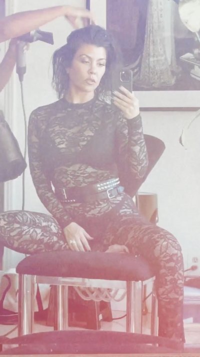 Kourtney Kardashian Poses in Sexy Sheer Lace Bodysuit and Black Underwear: See Photo