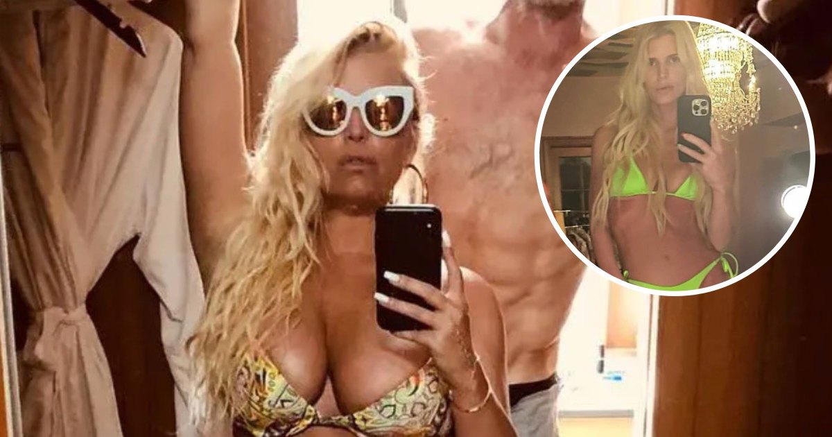 Jessica Simpson looks fit as she models a bikini for her summer collection.