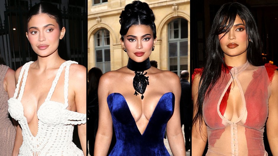Kylie Jenner's Sexiest Paris Fashion Week Looks: Deep Braless Gowns, White Underwear and More in Photos