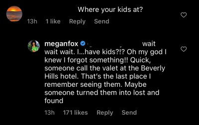 Megan Fox Claps Back at Mom-Shamer Who Asked Where Her Kids Are: 'I Forgot!'