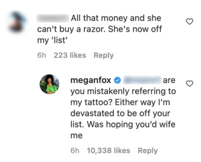Megan Fox Slams Troll Who Accuses Her of Showing Pubic hair