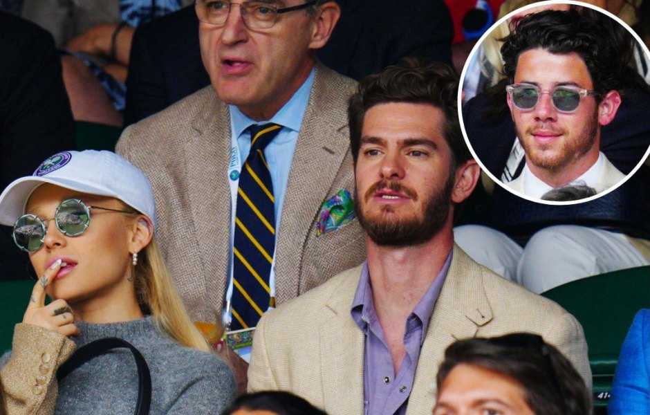 Ariana Grande, Andrew Garfield and Nick Jonas watch the men's final at Wimbledon 2023, joining several other celebrities in the stands.