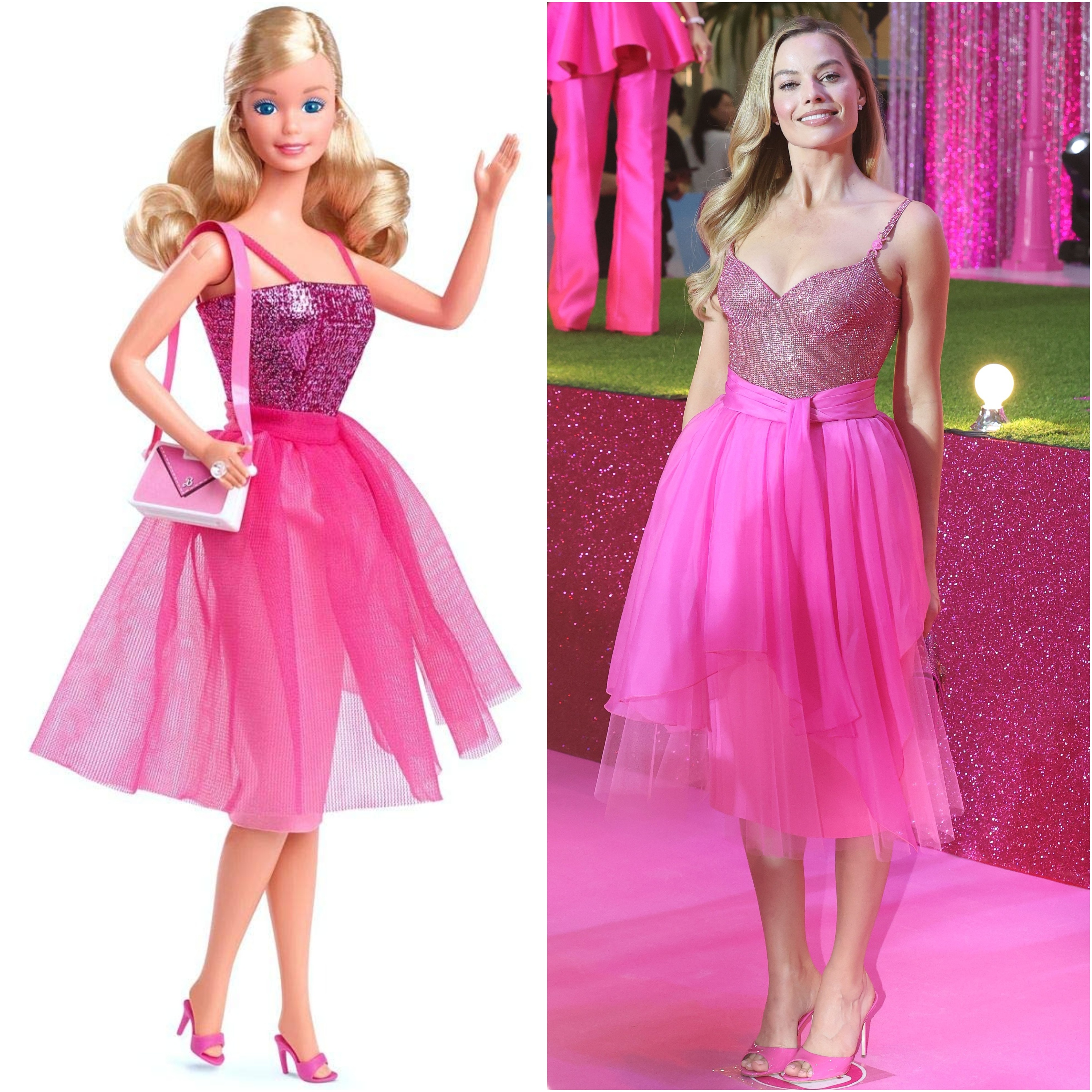 Margot Robbie dressed in a Day to Night Barbie-inspired outfit