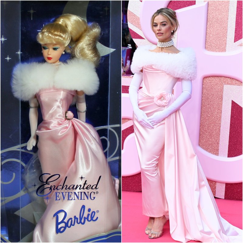 Margot Robbie dressed in an Enchanted Barbie-inspired outfit