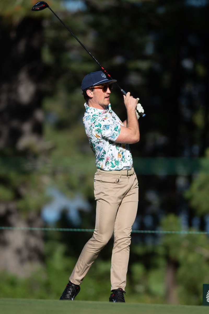 Miles Teller taking a swing at the at the ACC Celebrity Golf Championship presented by 25-year title sponsor, American Century Investments in S. Lake Tahoe, NV. 
