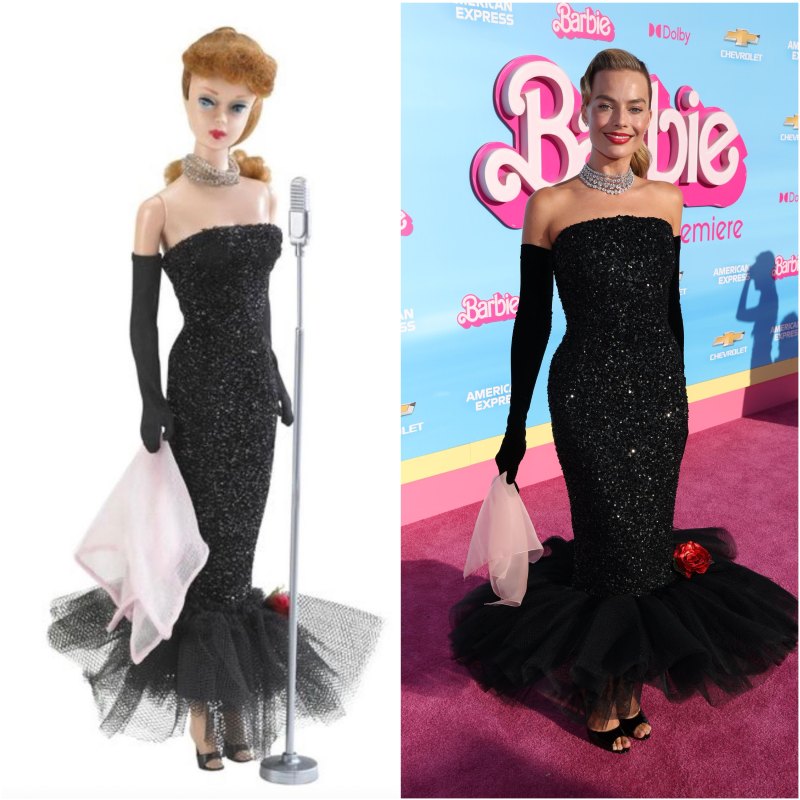 Margot Robbie dressed in a Solo in the Spotlight Barbie-inspired outfit