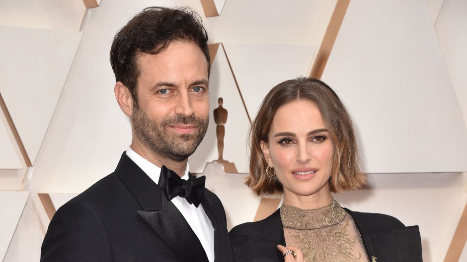 Benjamin Millepied posing next to wife Natalie Portman at the 2020 Oscars