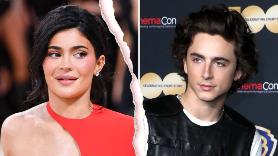 A split image of Kylie Jenner at the Met Gala and Timothee Chalamet at CinemaCon