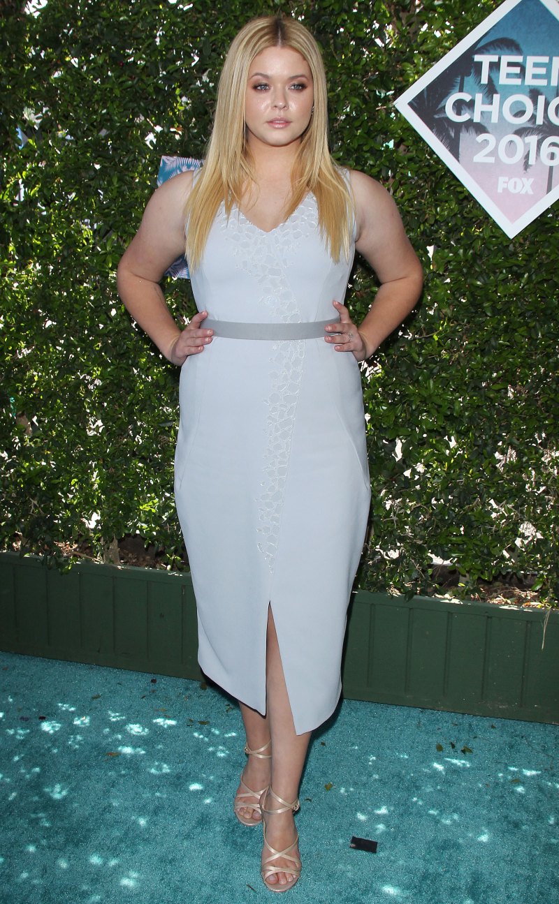 Sasha Pieterse wearing a light blue dress at the Teen Choice Awards