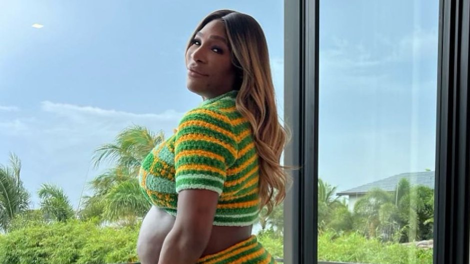 Serena Williams wearing a green and yellow striped outfit