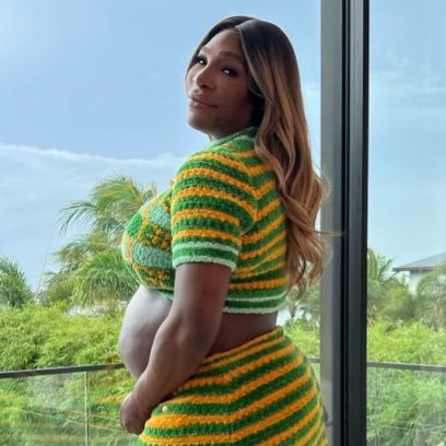 Serena Williams wearing a green and yellow striped outfit