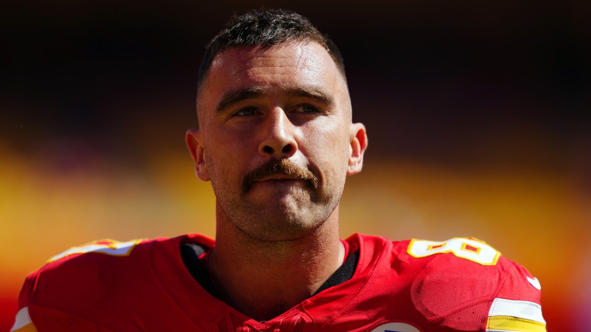 Travis Kelce, seen here wearing his Kansas City Chiefs uniform, made a guest appearance on the Philadelphia Eagles Christmas Album.