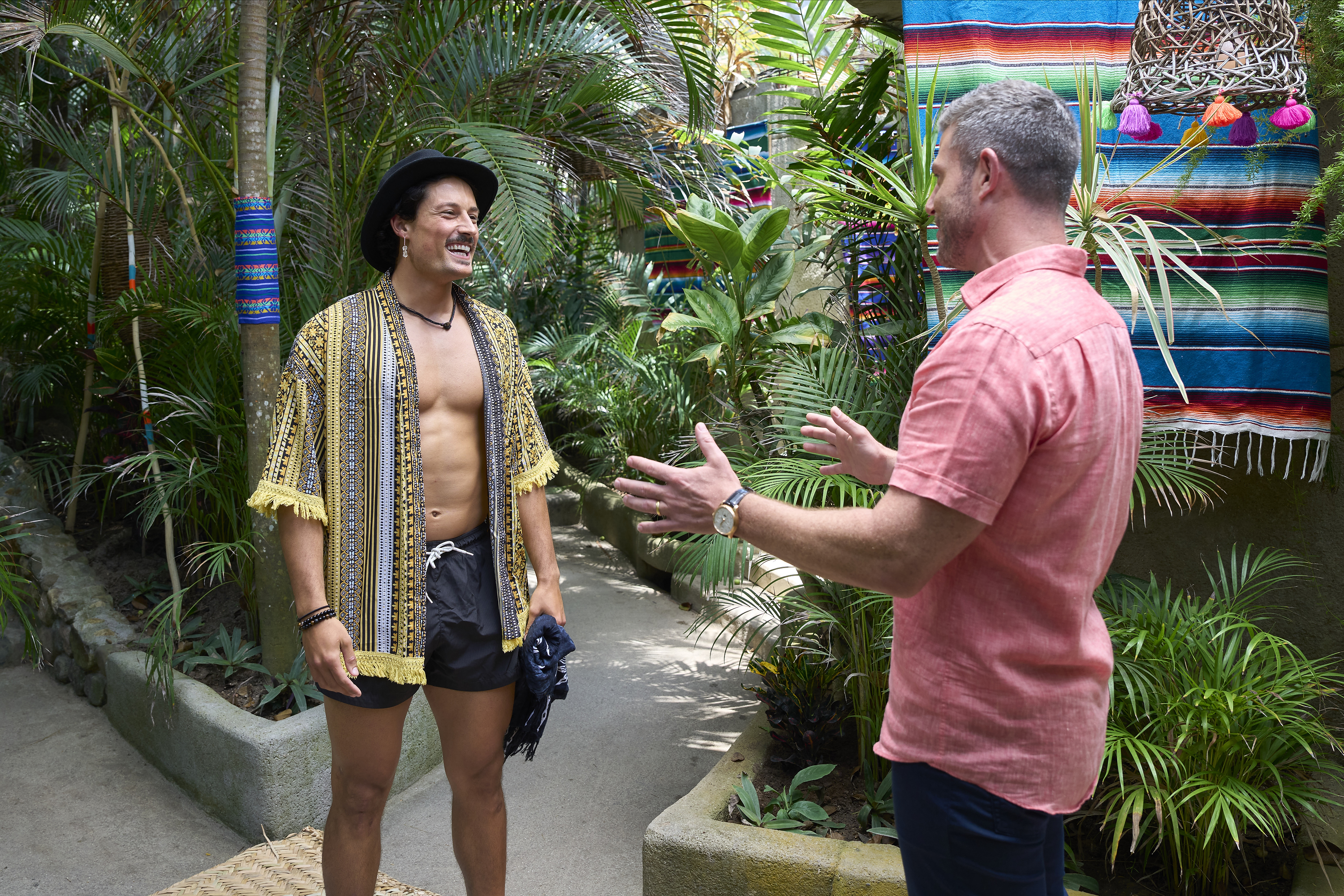 Brayden Bowers wearing shorts and an unbuttoned shirt as he arrives to Bachelor in Paradise.