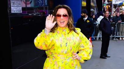Melissa McCarthy seen wearing a yellow floral dress on the streets of New York City.