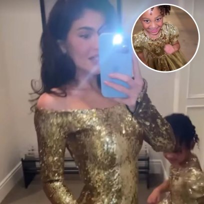 kylie jenner stormi twin in gold christmas dresses