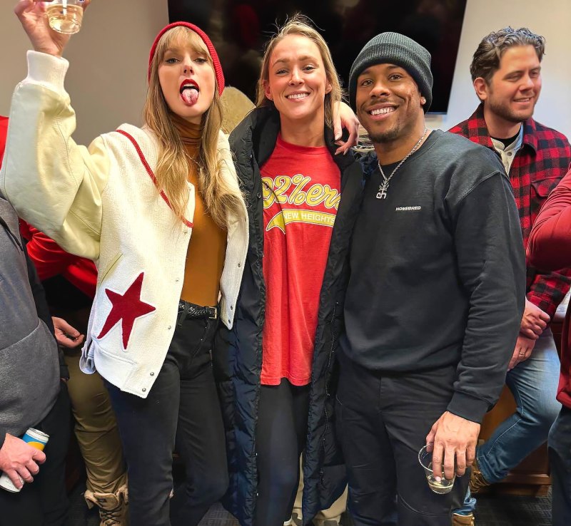 Travis Kelce's Childhood Friend Aric Jones Hangs With Taylor Swift and Kylie Kelce at Playoff Game