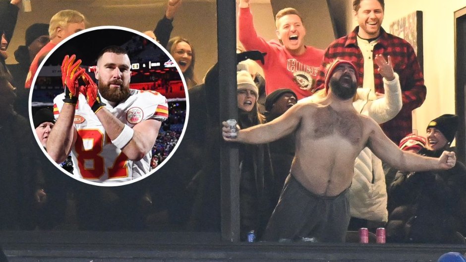 Jason Kelce Goes Shirtless, Jumps Out of Suite to Chug Beers With Fans After Travis Kelce Touchdown