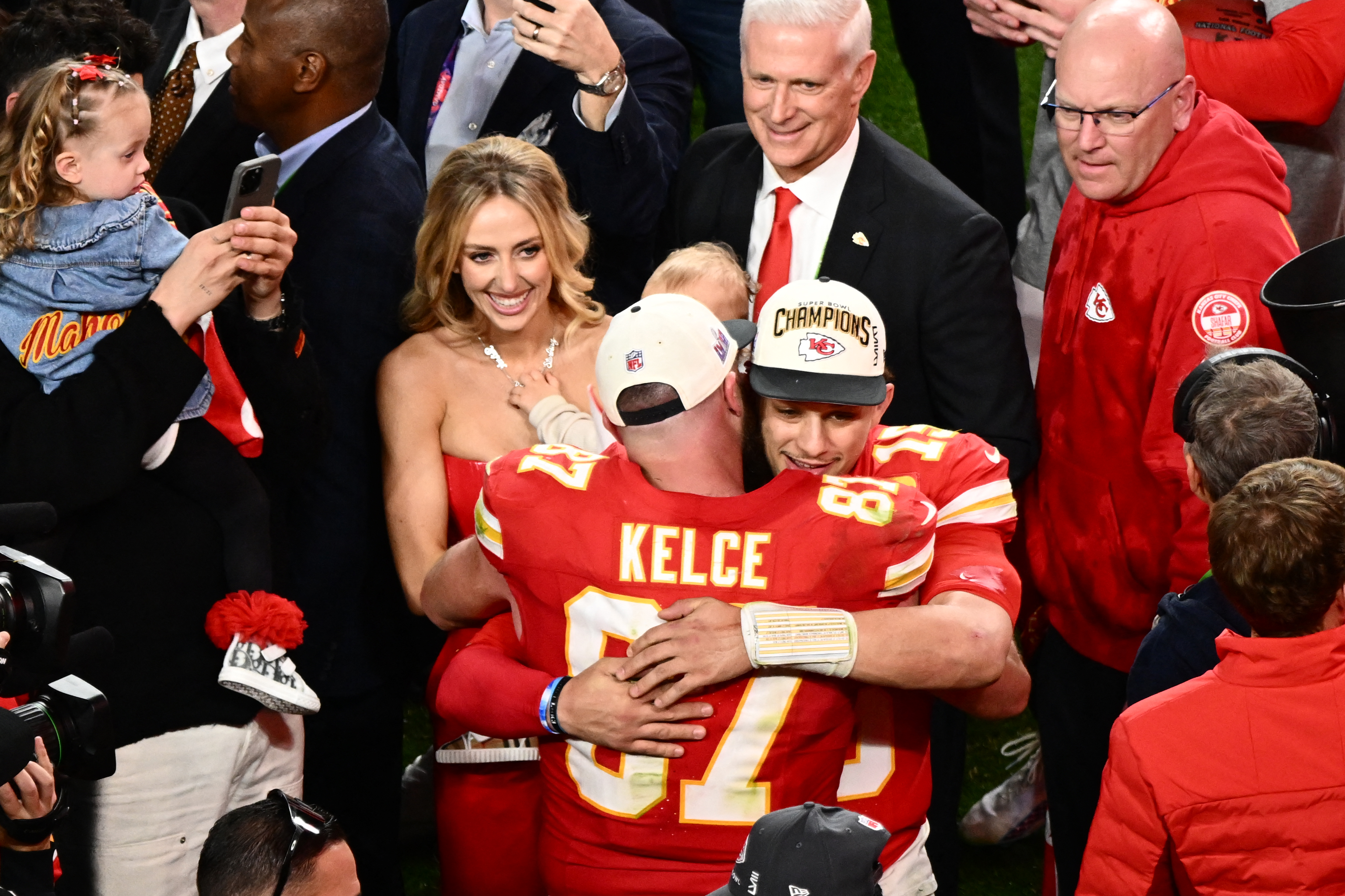patrick brittany mahomes celebrate chiefs win after super bowl