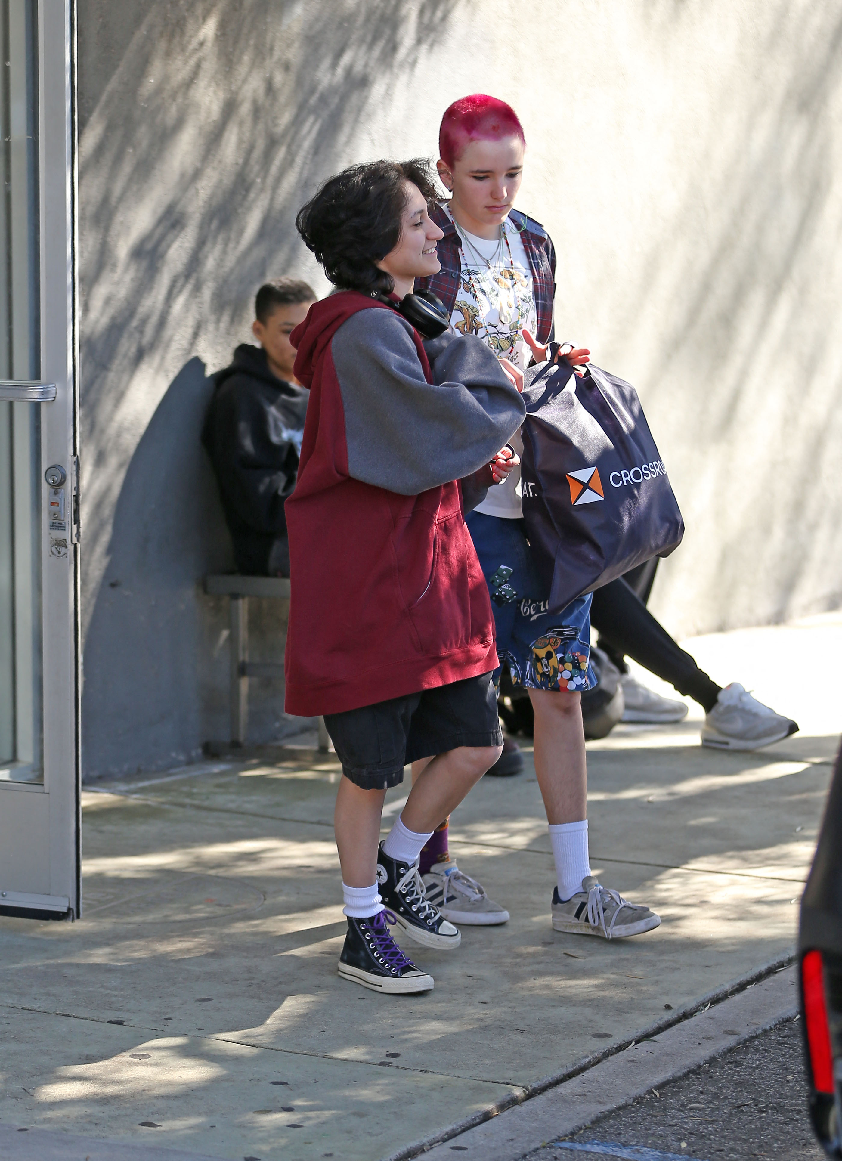 seraphina affleck reveals pink buzz cut while out with emme