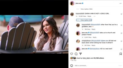 Screenshot of Jess Vestal's Instagram post showing comments about Sarah Ann