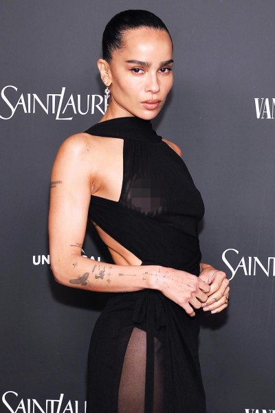 Zoe Kravitz Reveals Bare Breasts in Sheer Black Dress at Saint Laurents PreOscars Party