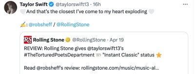Taylor Swift Responds to TTPD Album Reviews, Anonymous Critic