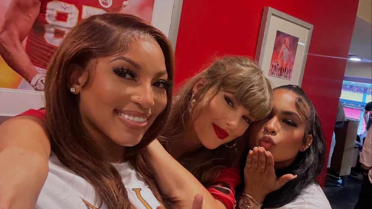 Taylor Swift Poses With Eras Tour Poster in Travis Kelce's Suite