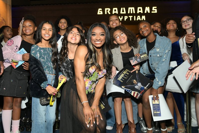 Simone Biles Wears Sheer Dress to Documentary Premiere