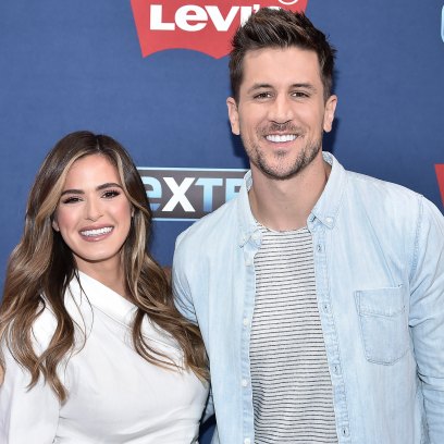 NEW YORK, NEW YORK - OCTOBER 30: (EXCLUSIVE COVERAGE) JoJo Fletcher and Jordan Rodgers visit "Extra" filmed live at the Levi's Store Times Square on October 30, 2019 in New York City. (Photo by Steven Ferdman/Getty Images)