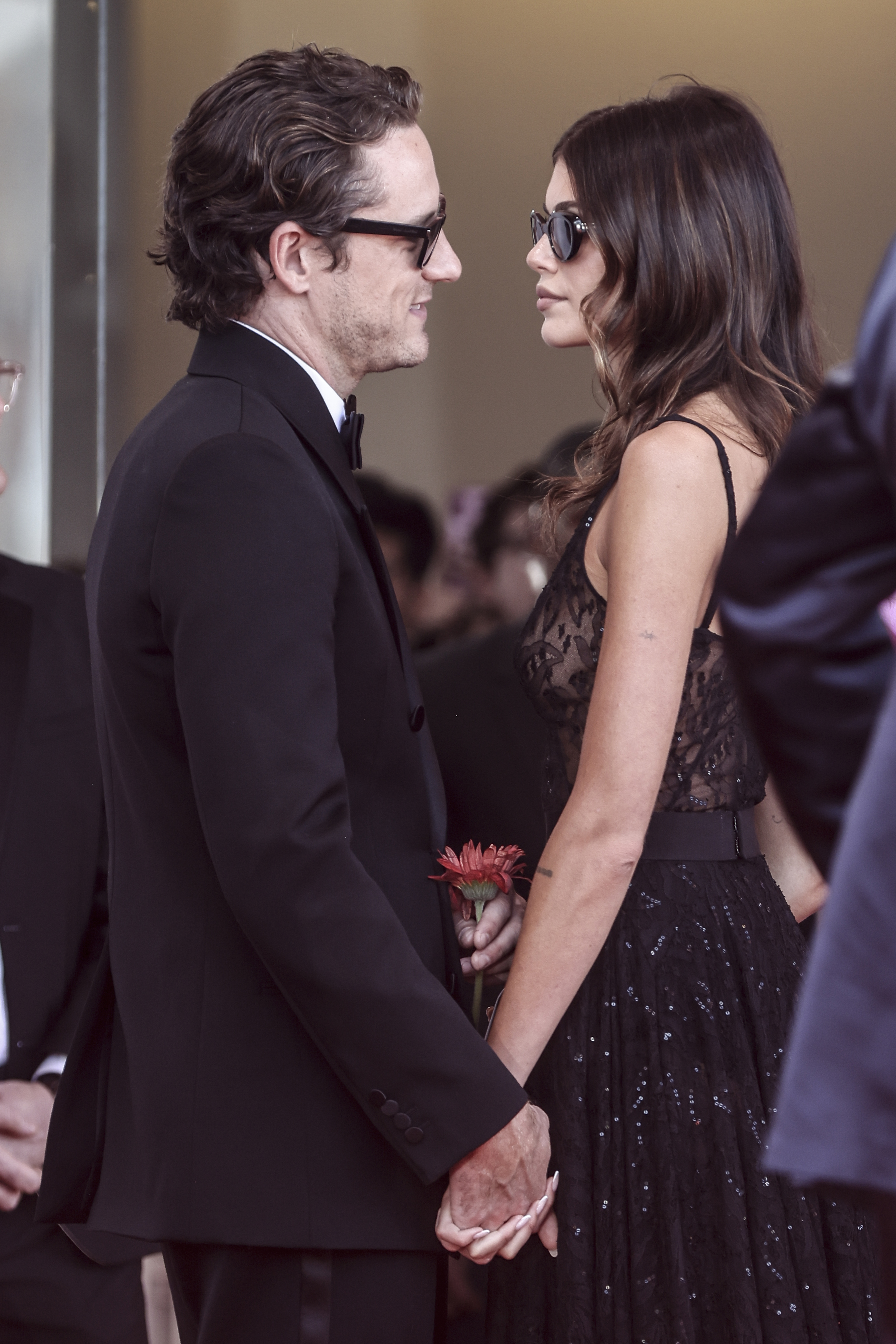 VENICE, ITALY - SEPTEMBER 01: Kaia Gerber and Lewis Pullman attend "The Testament Of Ann Lee" red carpet during the 82nd Venice International Film Festival on September 01, 2025 in Venice, Italy. (Photo by Alessandra Benedetti - Corbis/Corbis via Getty Images)