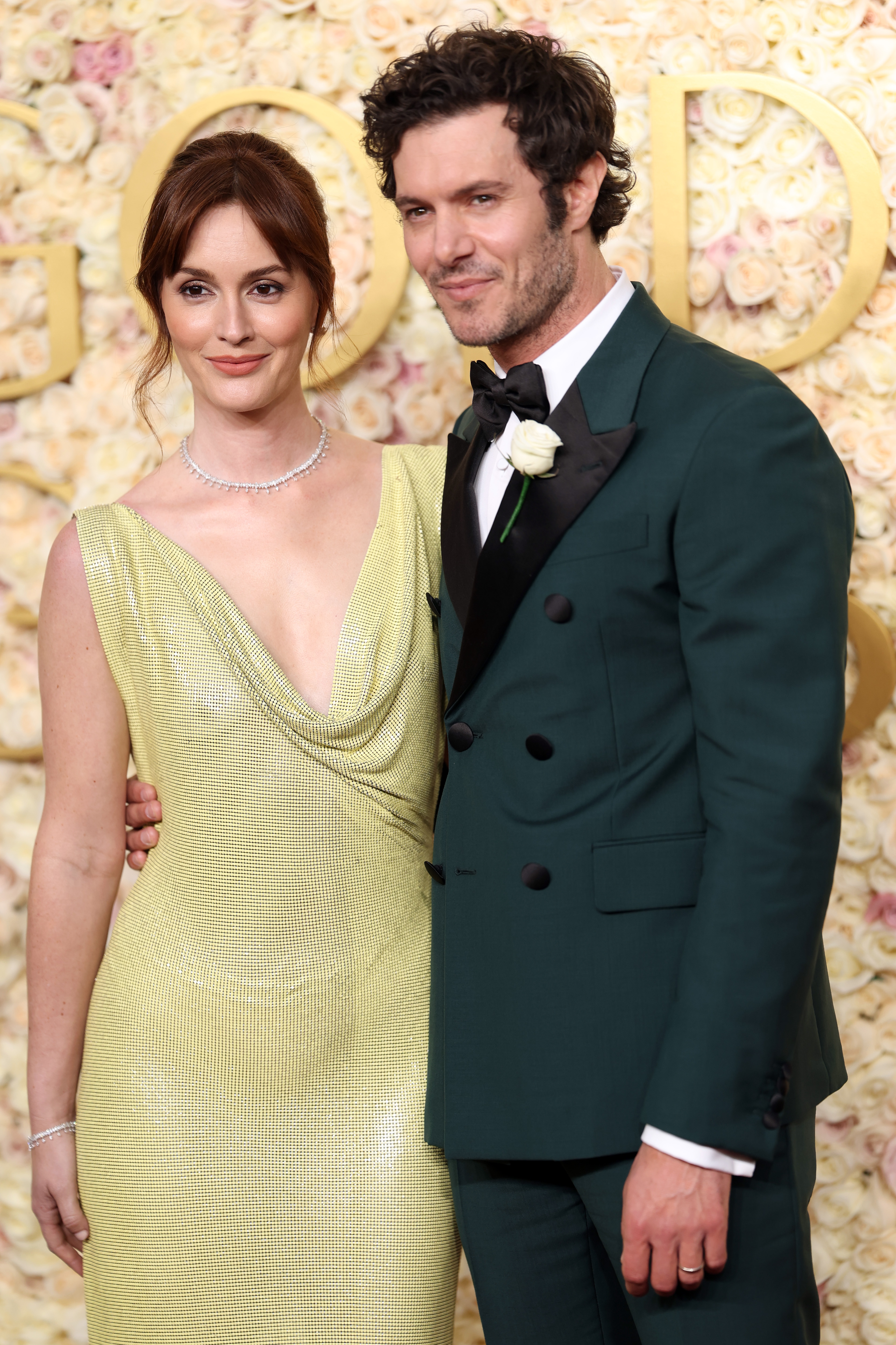 BEVERLY HILLS, CALIFORNIA - JANUARY 05: (L-R) Leighton Meester and Adam Brody attend the 82nd Annual Golden Globe Awards at The Beverly Hilton on January 05, 2025 in Beverly Hills, California. (Photo by Matt Winkelmeyer/WireImage)